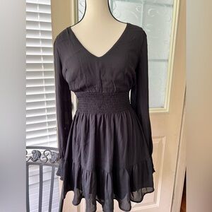 Abercrombie and Fitch XS black tiered, ruffles, sheer mini dress NWT.